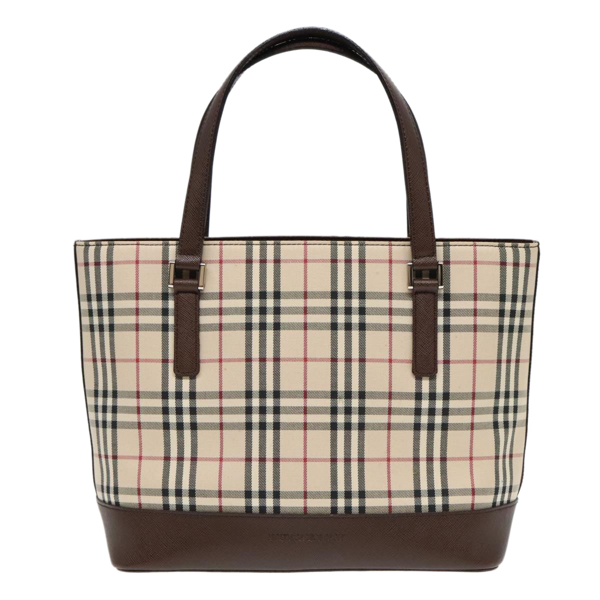 BURBERRY Nova Check Hand Bag Canvas Leather Beige Silver Auth bs18554