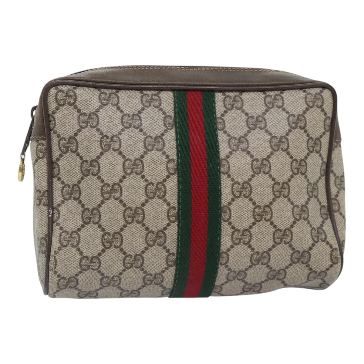 GUCCI GG Supreme Web Sherry Line Clutch Bag Beige 98 69 014 3553 Auth bs18557