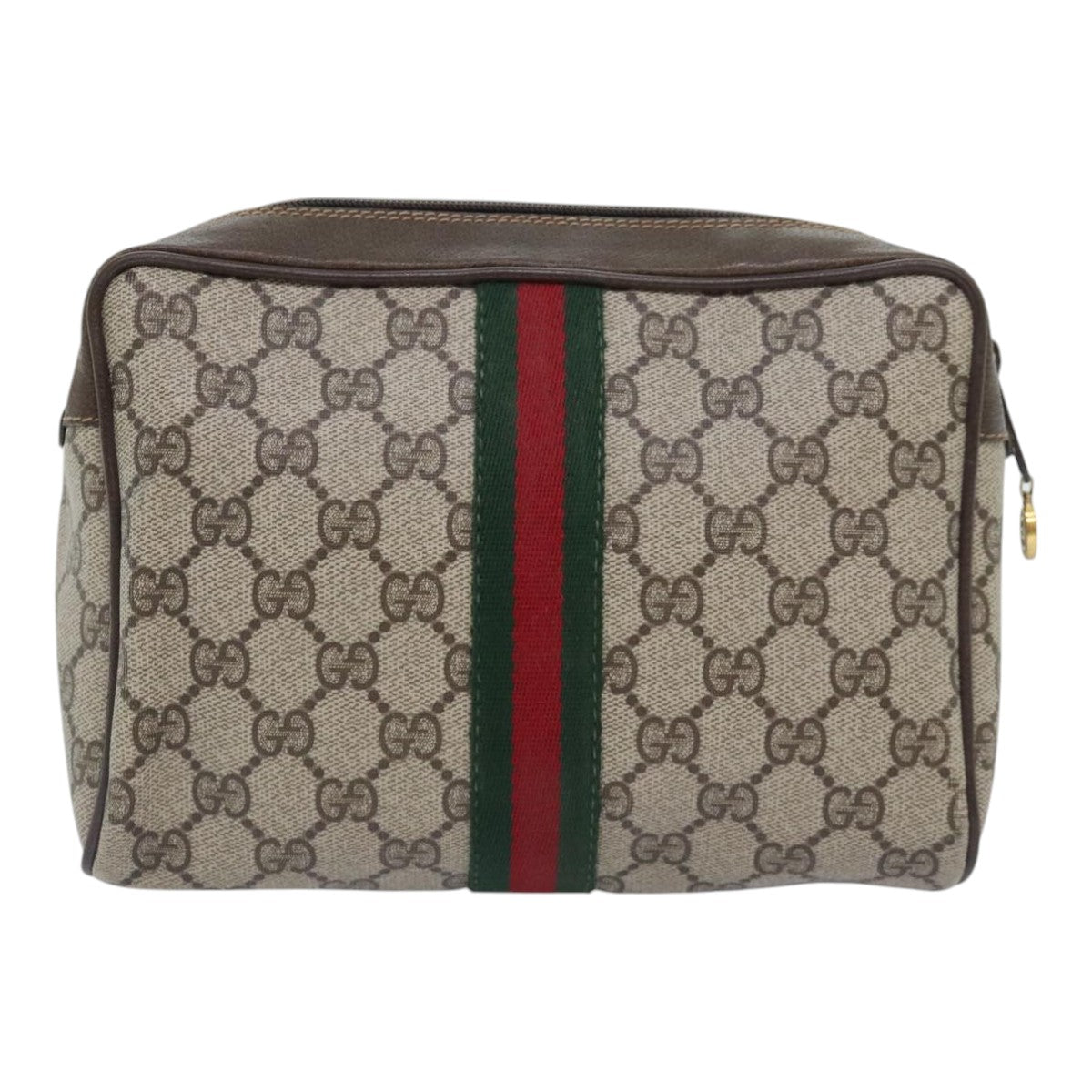 GUCCI GG Supreme Web Sherry Line Clutch Bag Beige 98 69 014 3553 Auth bs18557