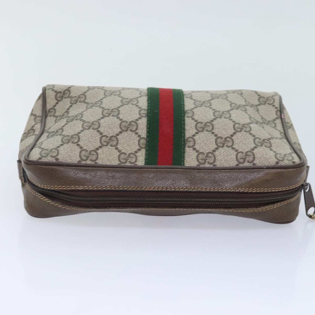 GUCCI GG Supreme Web Sherry Line Clutch Bag Beige 98 69 014 3553 Auth bs18557