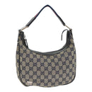 GUCCI GG Canvas Sherry Line Hand Bag Navy Silver Red 145811 Auth bs18558-1