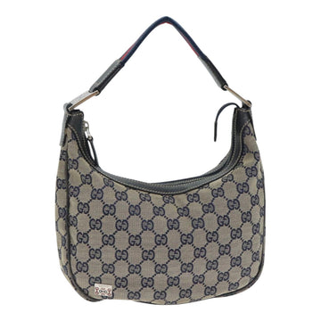 GUCCI GG Canvas Sherry Line Hand Bag Navy Silver Red 145811 Auth bs18558