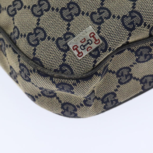 GUCCI GG Canvas Sherry Line Hand Bag Navy Silver Red 145811 Auth bs18558