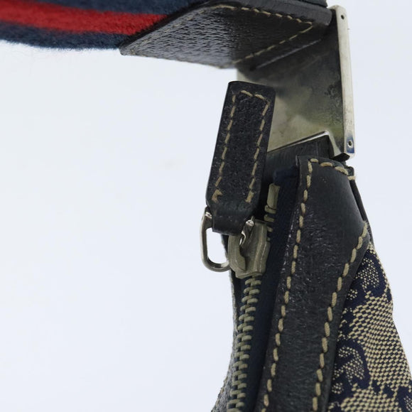 GUCCI GG Canvas Sherry Line Hand Bag Navy Silver Red 145811 Auth bs18558