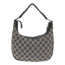 GUCCI GG Canvas Sherry Line Hand Bag Navy Silver Red 145811 Auth bs18558-3