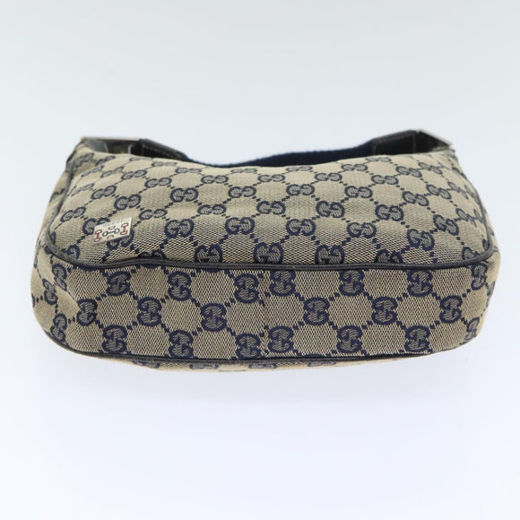 GUCCI GG Canvas Sherry Line Hand Bag Navy Silver Red 145811 Auth bs18558