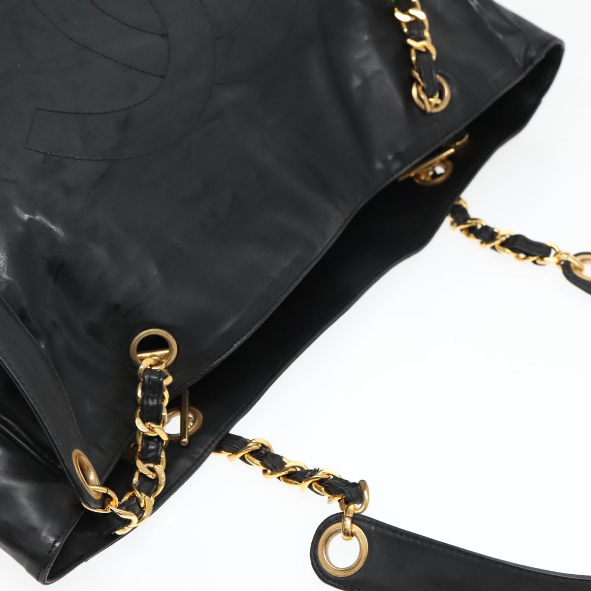 CHANEL COCO Mark Chain Shoulder Bag Patent leather Black Gold CC Auth bs18567