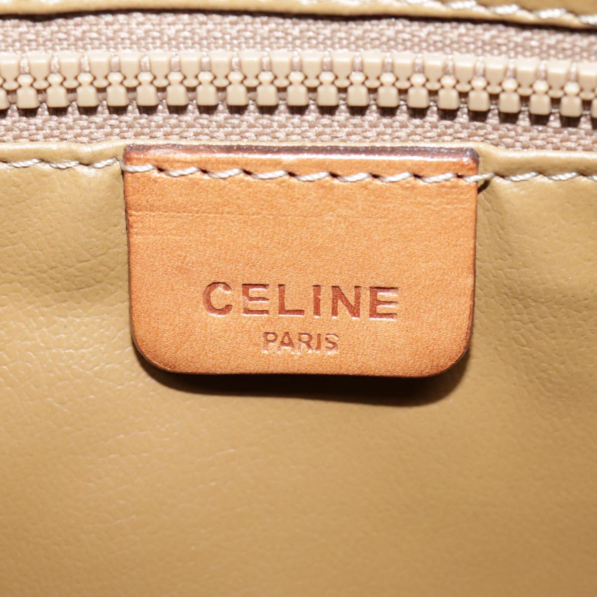 CELINE Macadam Canvas Clutch Bag Beige Gold Auth bs18568