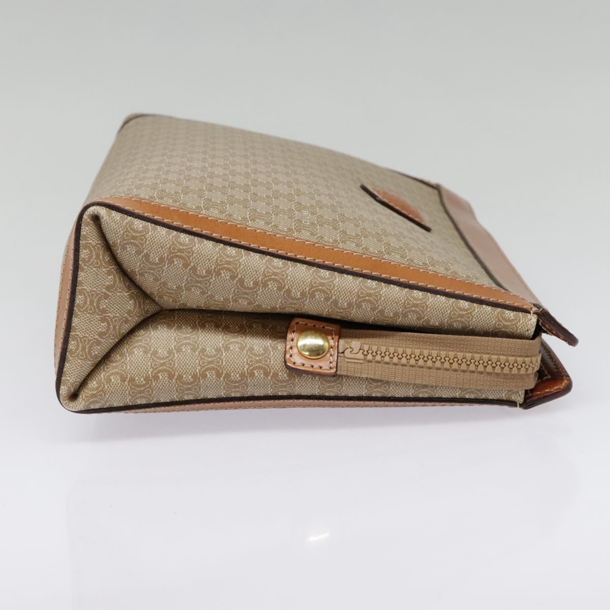 CELINE Macadam Canvas Clutch Bag Beige Gold Auth bs18568