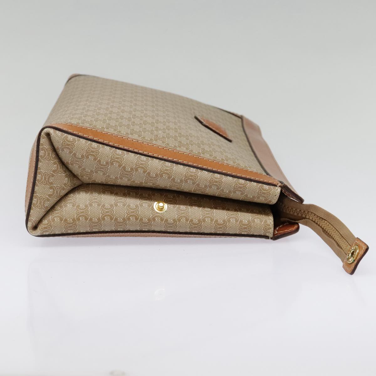 CELINE Macadam Canvas Clutch Bag Beige Gold Auth bs18568