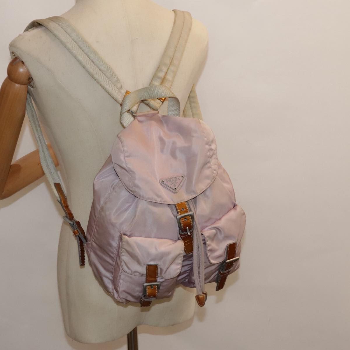 PRADA Backpack Nylon Pink Silver Auth bs18571