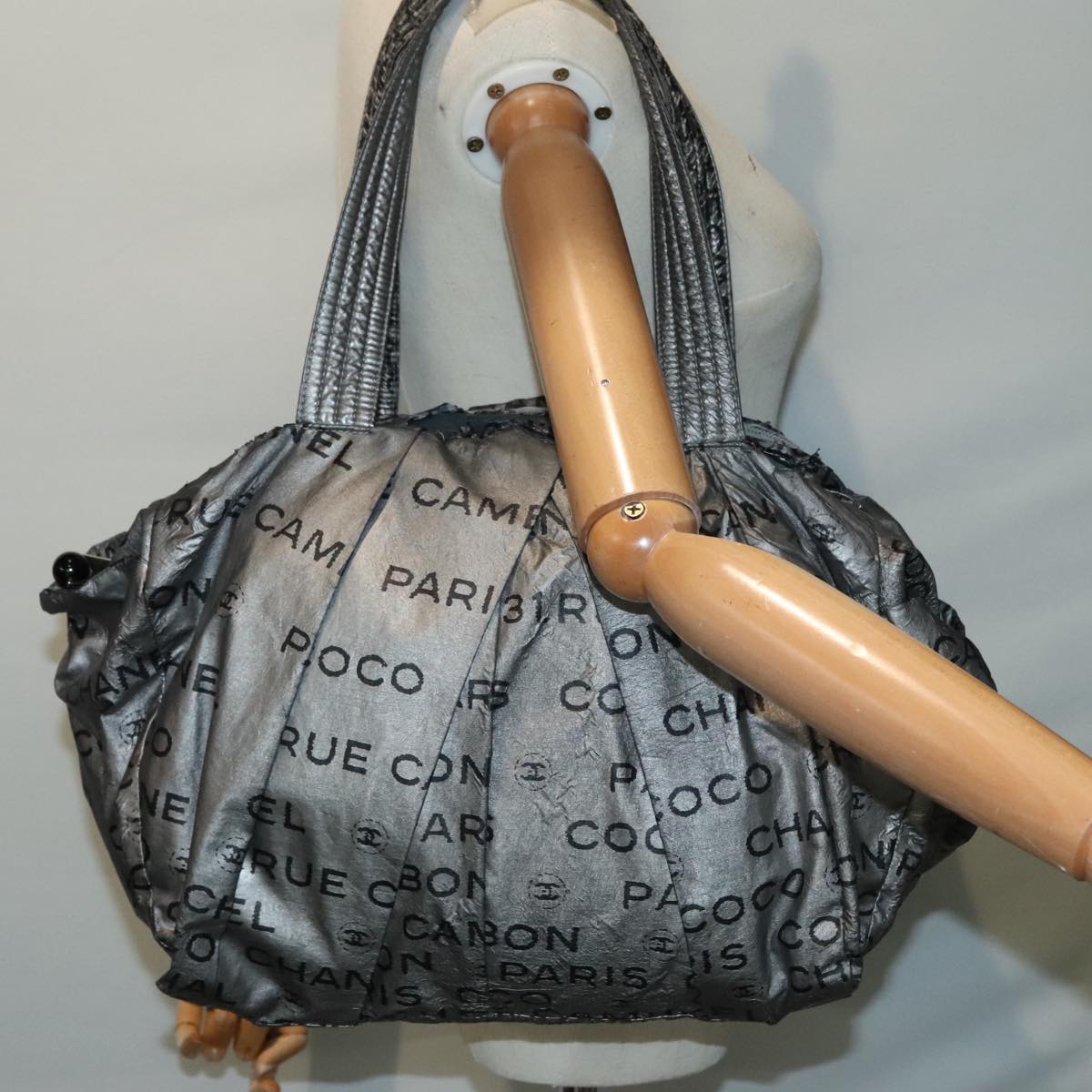 CHANEL Unlimited Tote Bag Nylon Silver CC Auth bs18573