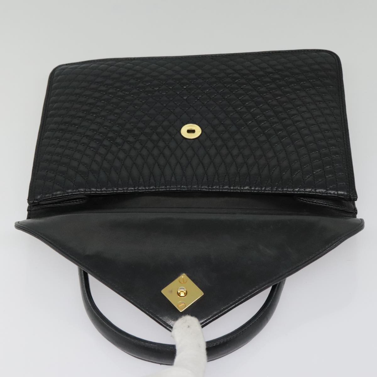 BALLY Hand Bag Leather Black Gold Auth bs18574