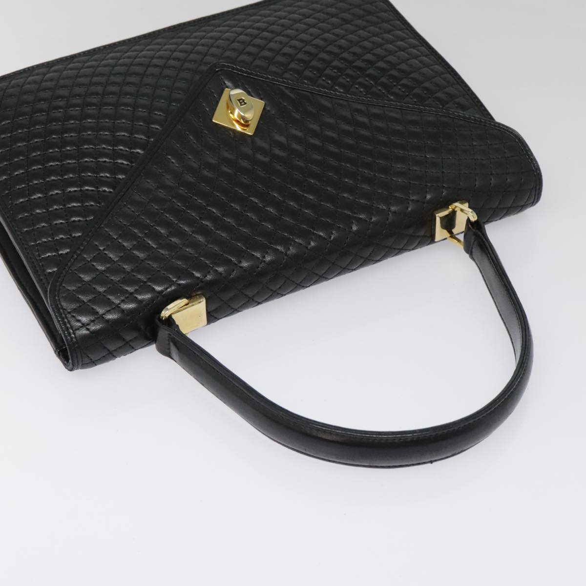 BALLY Hand Bag Leather Black Gold Auth bs18574