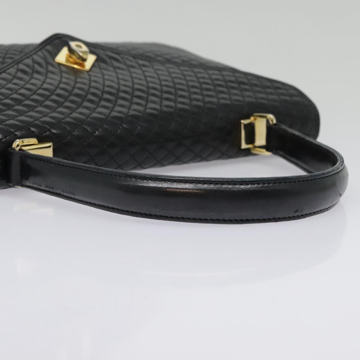 BALLY Hand Bag Leather Black Gold Auth bs18574