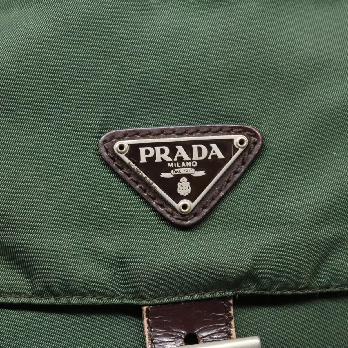 PRADA Shoulder Bag Nylon Green Brown Silver Auth bs18578