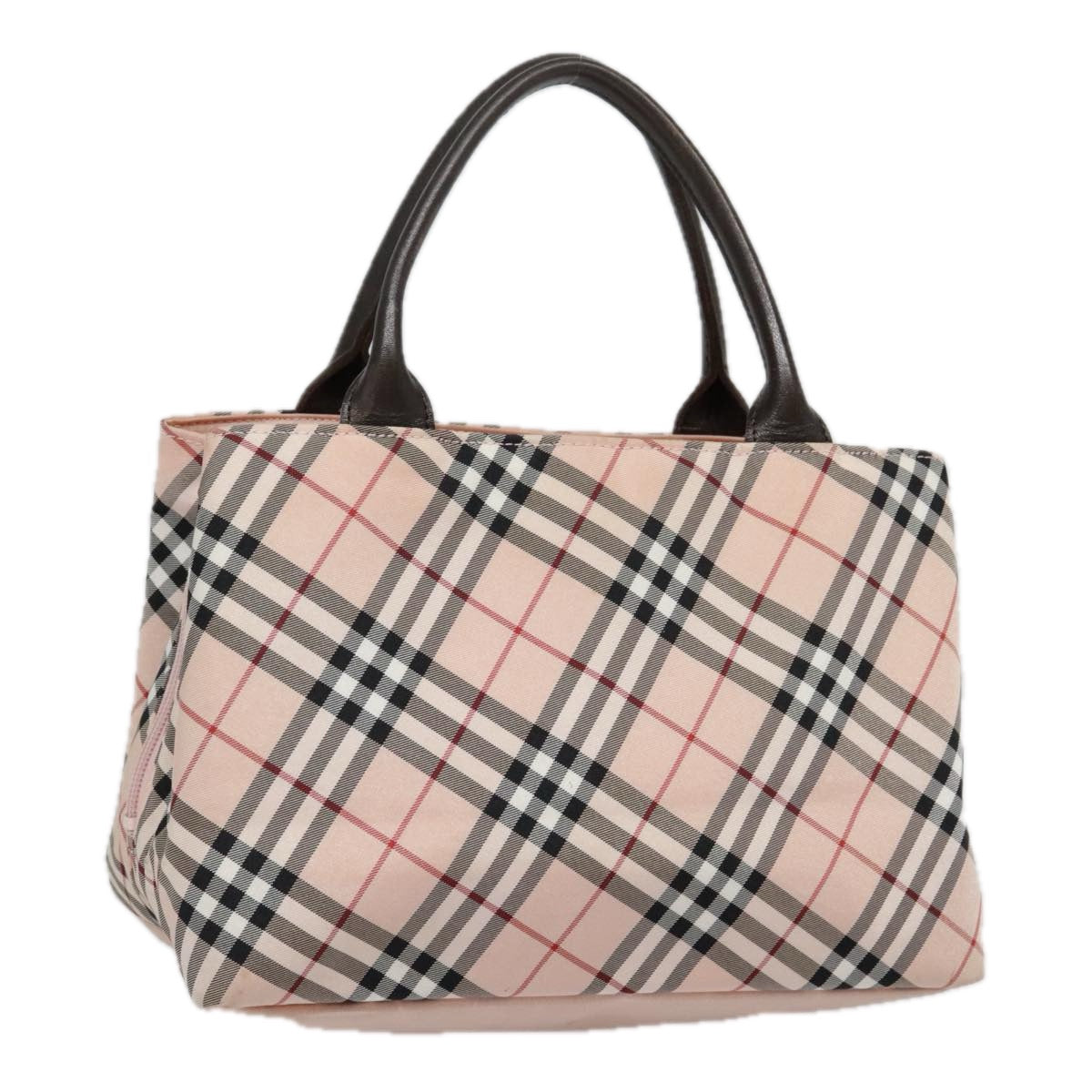 BURBERRY Nova Check Blue Label Hand Bag Nylon Pink Silver Auth bs18583