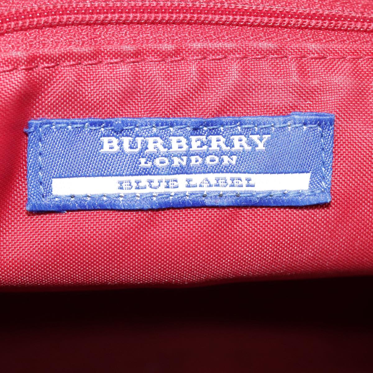 BURBERRY Nova Check Blue Label Hand Bag Nylon Pink Silver Auth bs18583