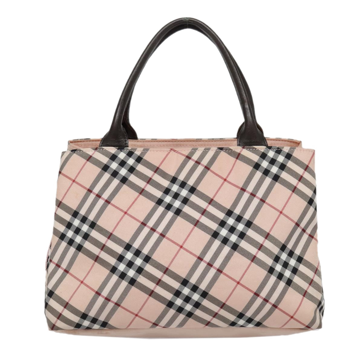 BURBERRY Nova Check Blue Label Hand Bag Nylon Pink Silver Auth bs18583 - 0