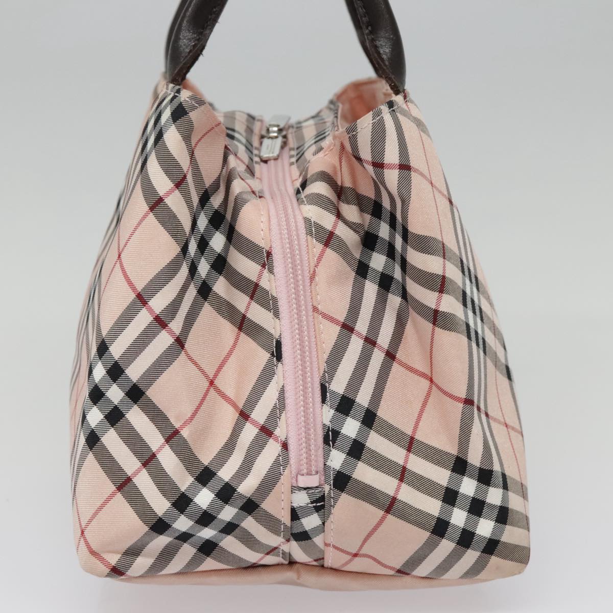 BURBERRY Nova Check Blue Label Hand Bag Nylon Pink Silver Auth bs18583