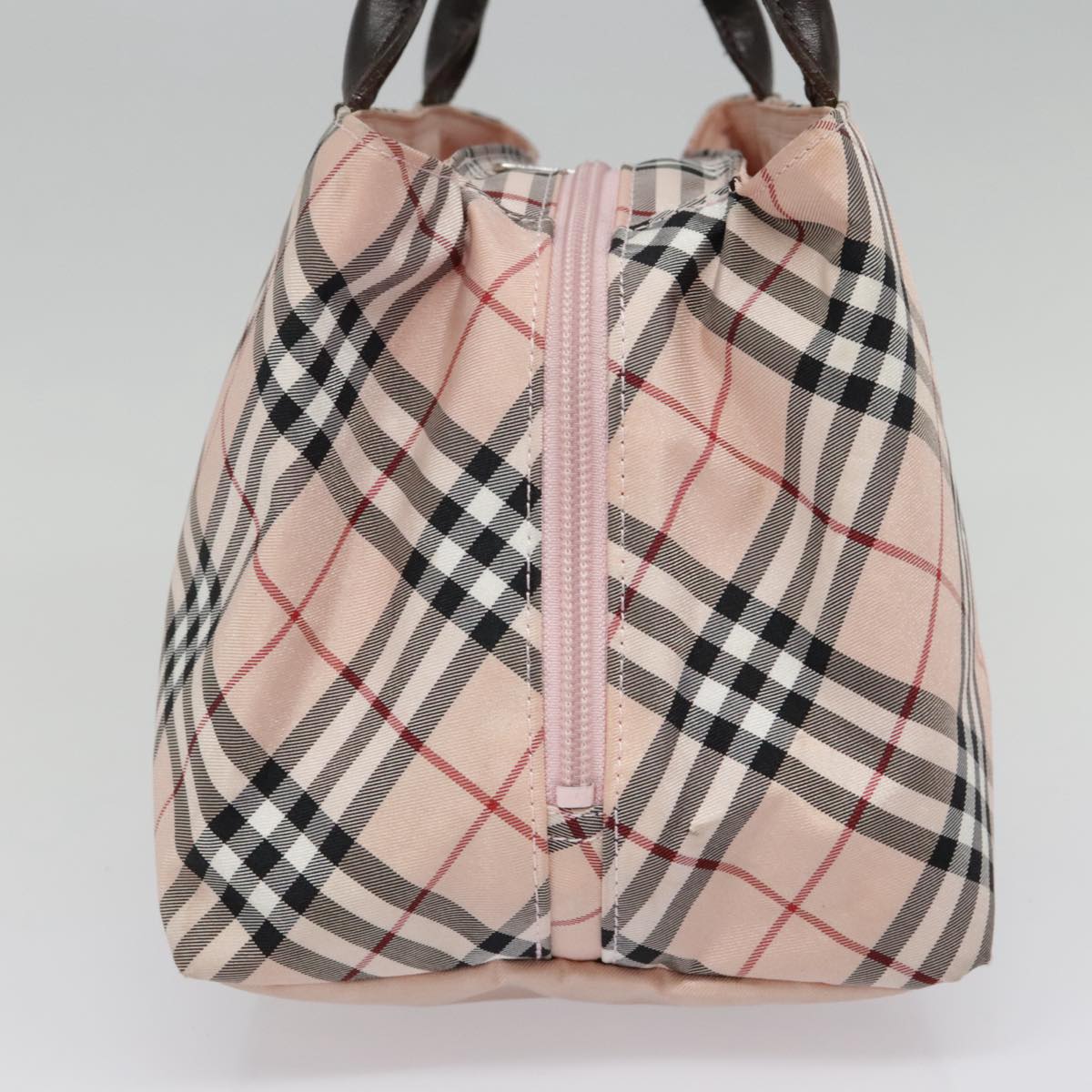 BURBERRY Nova Check Blue Label Hand Bag Nylon Pink Silver Auth bs18583