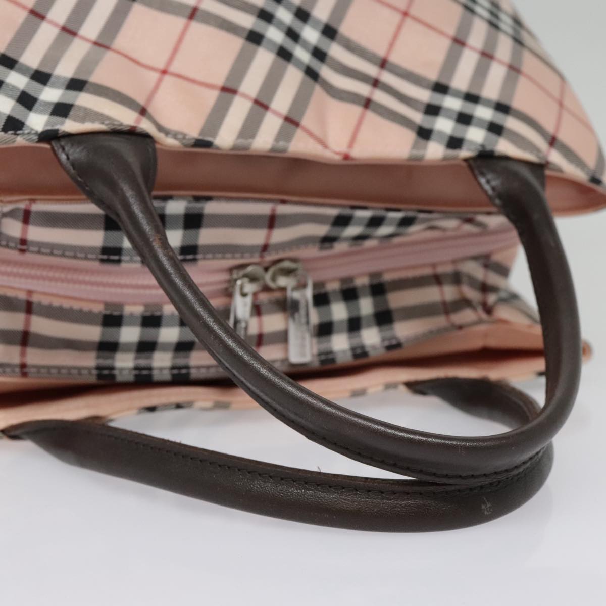 BURBERRY Nova Check Blue Label Hand Bag Nylon Pink Silver Auth bs18583