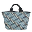 BURBERRY Nova Check Hand Bag Nylon Blue Silver Auth bs18587-13