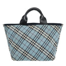 BURBERRY Nova Check Hand Bag Nylon Blue Silver Auth bs18587-2