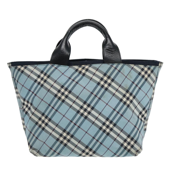 BURBERRY Nova Check Hand Bag Nylon Blue Silver Auth bs18587