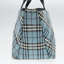 BURBERRY Nova Check Hand Bag Nylon Blue Silver Auth bs18587-3