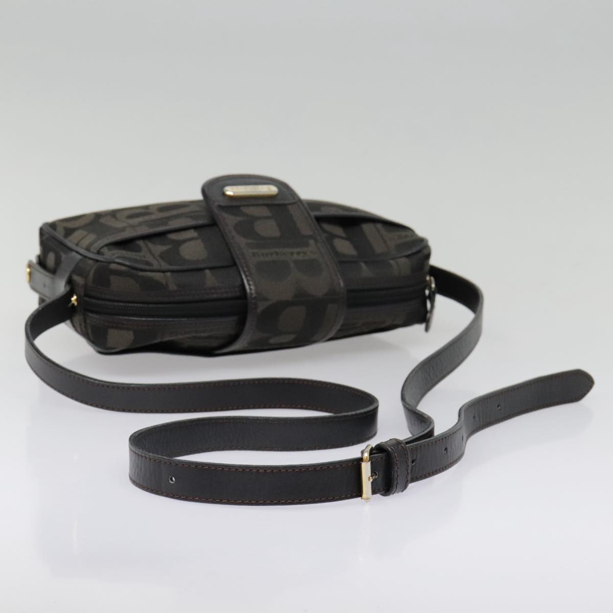 Burberrys Shoulder Bag Canvas Gold Black Auth bs18589