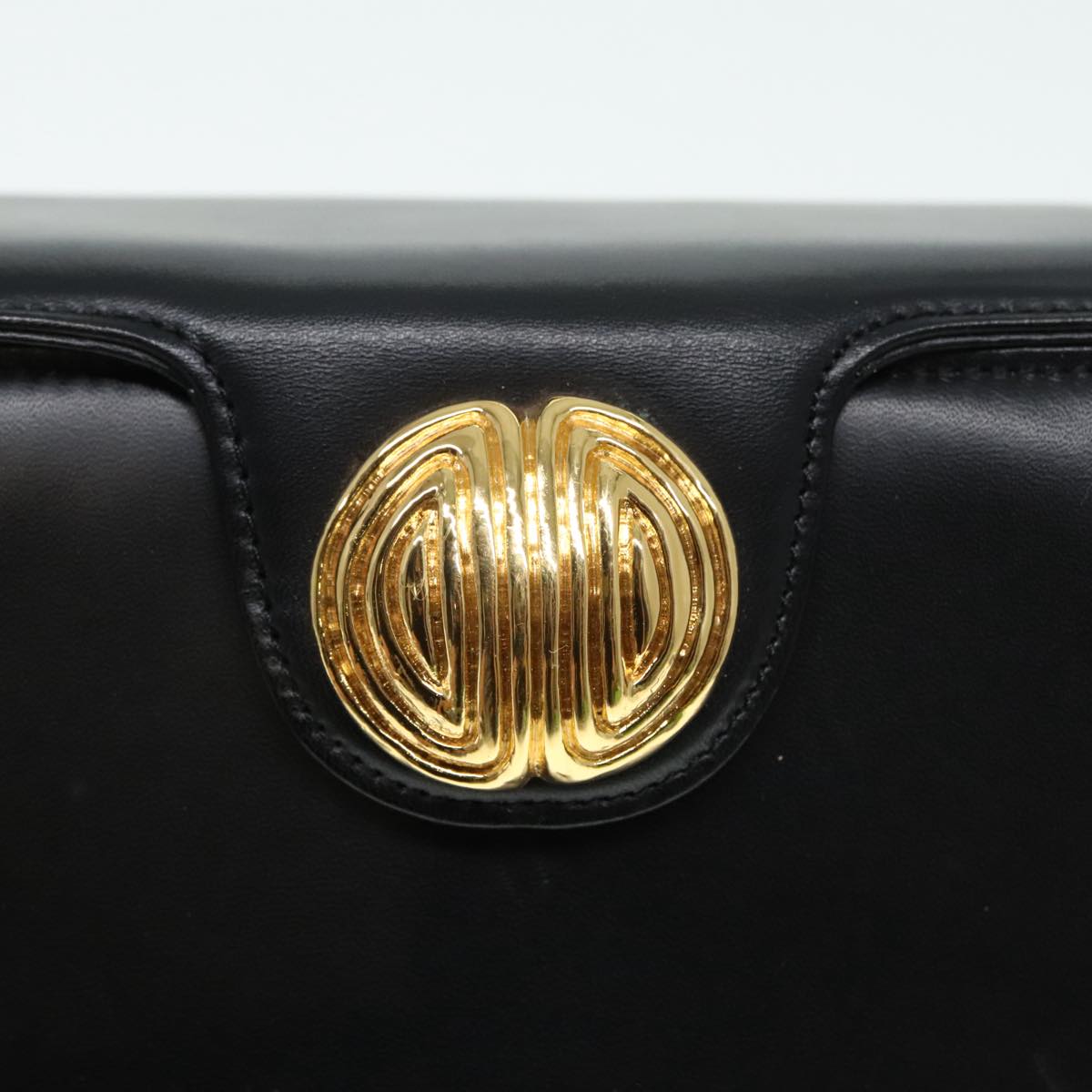 GIVENCHY Hand Bag Leather Black Gold Auth bs18596