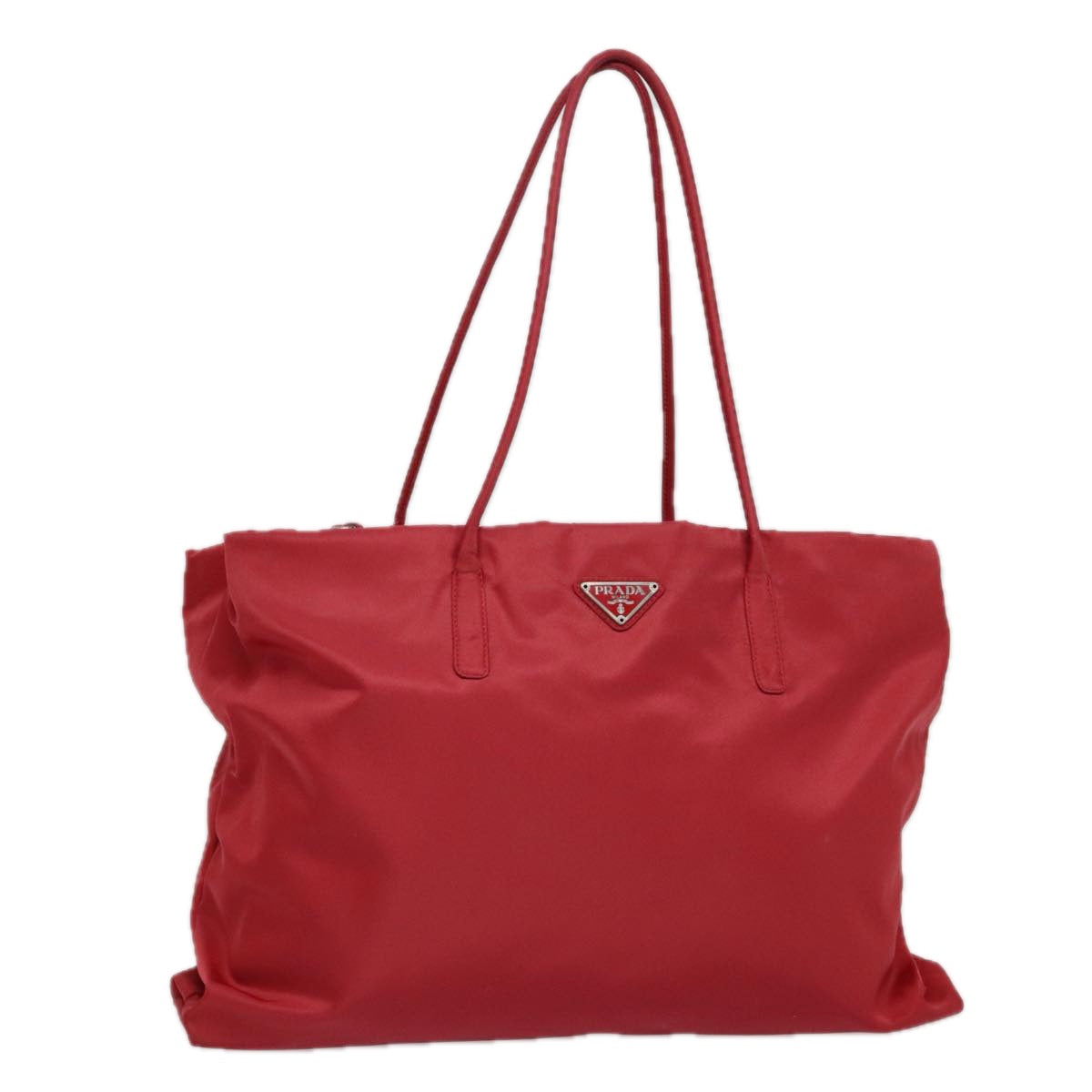 PRADA Tote Bag Nylon Red Silver Auth bs18598