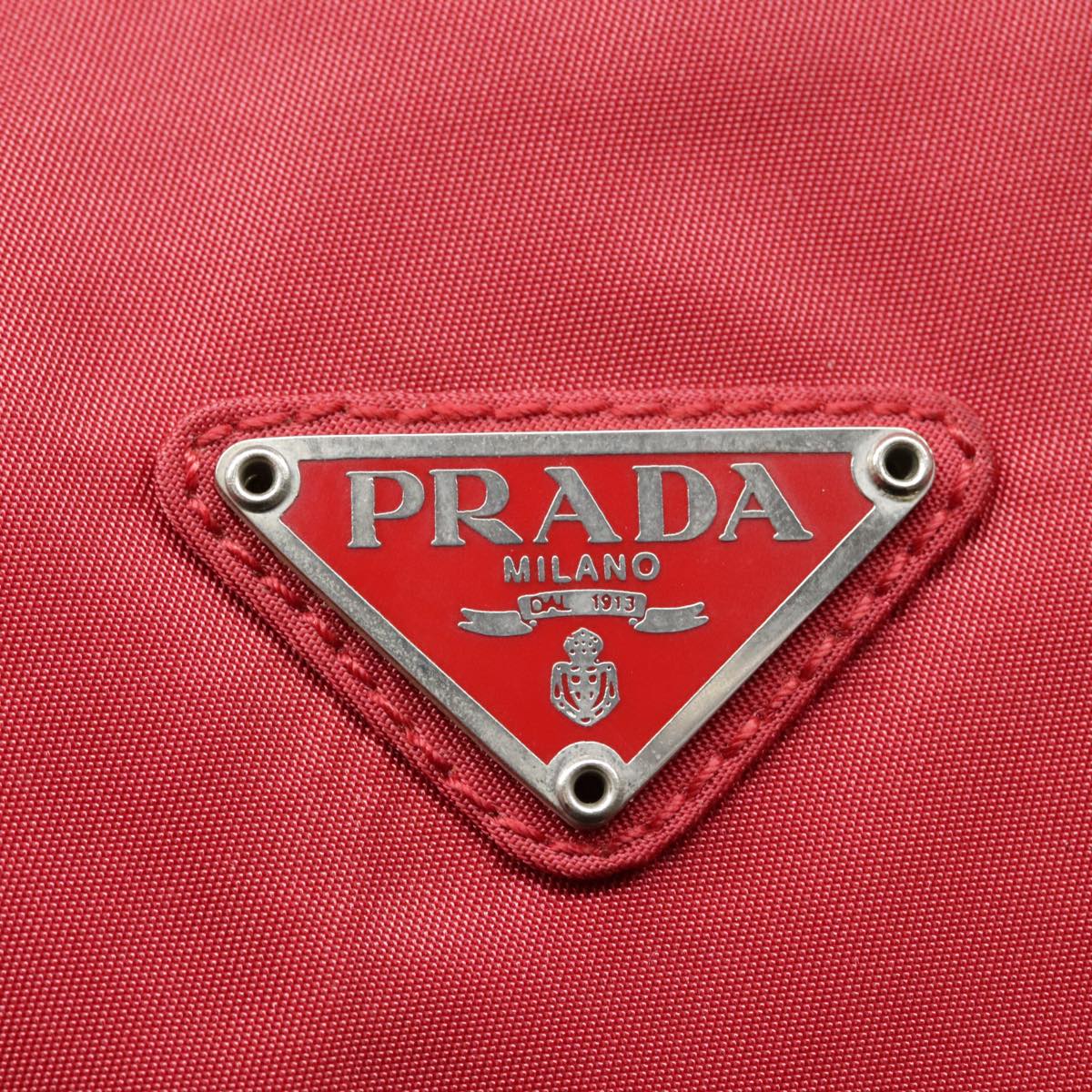 PRADA Tote Bag Nylon Red Silver Auth bs18598