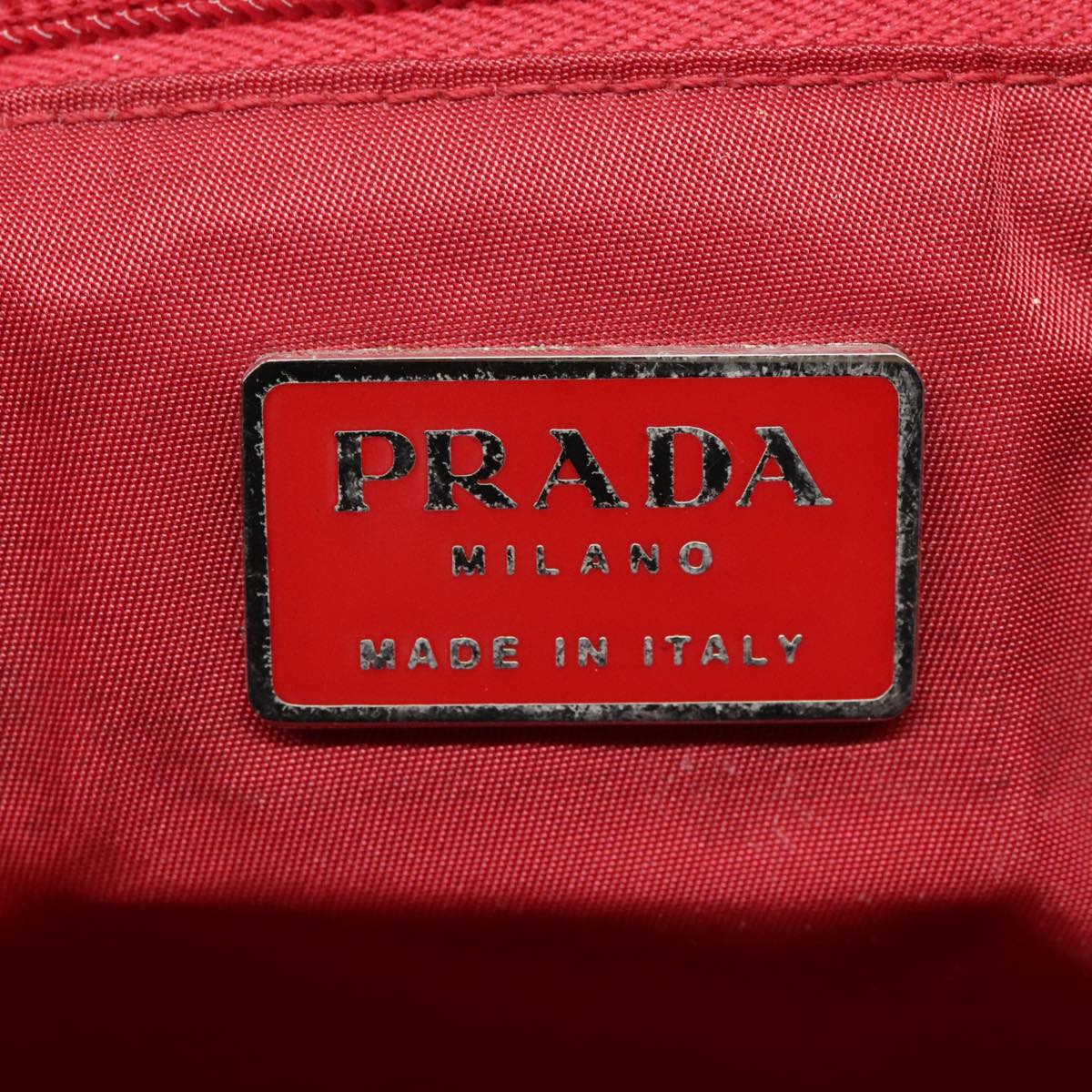 PRADA Tote Bag Nylon Red Silver Auth bs18598