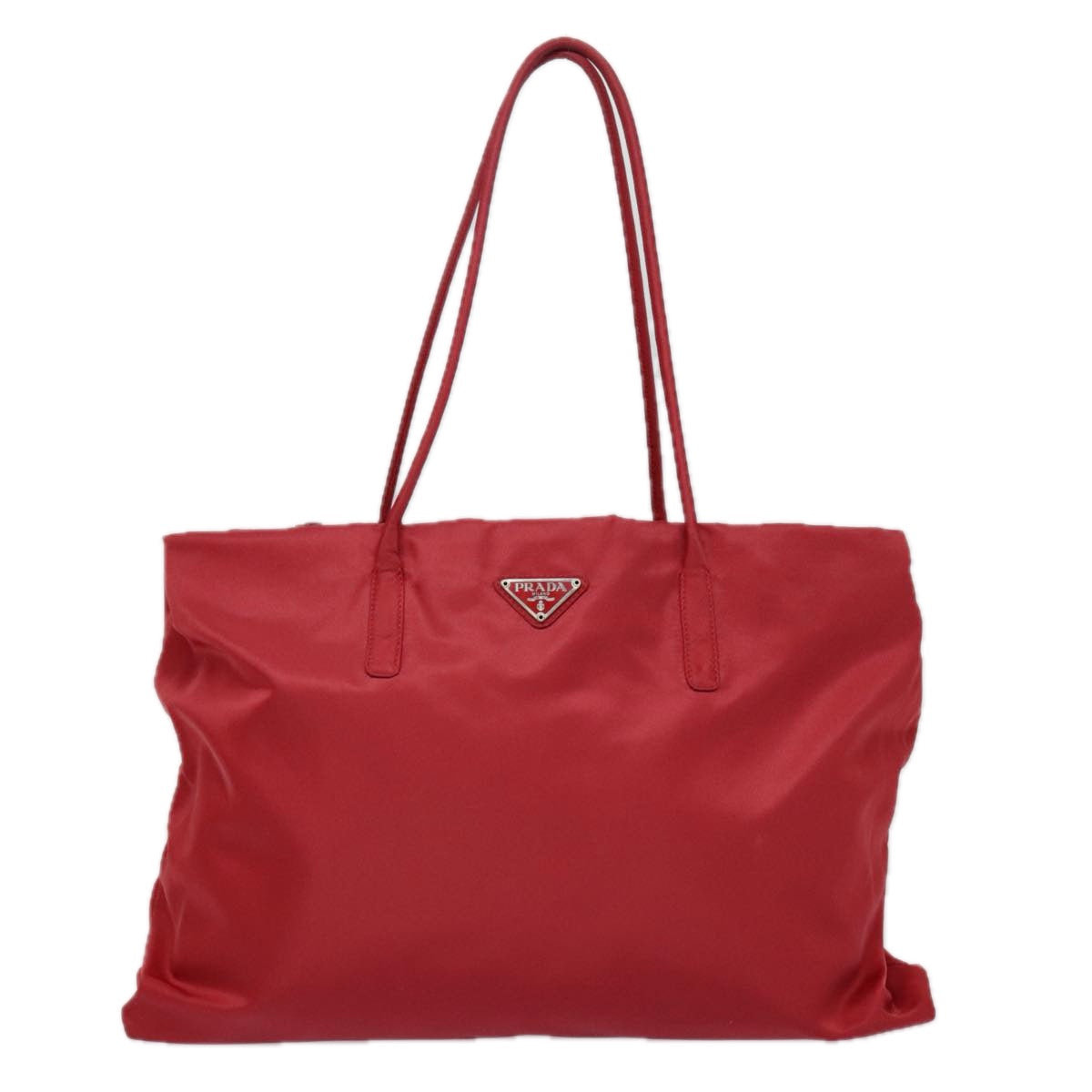 PRADA Tote Bag Nylon Red Silver Auth bs18598