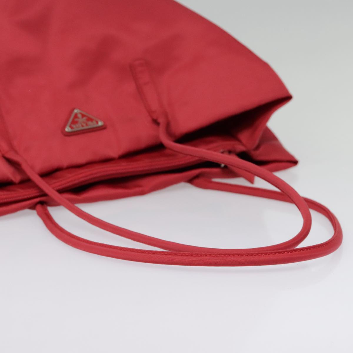 PRADA Tote Bag Nylon Red Silver Auth bs18598