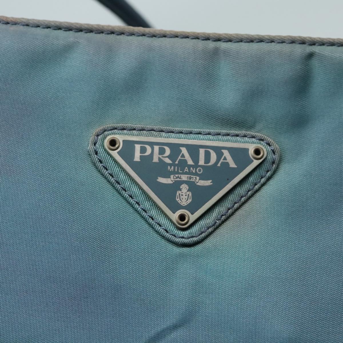 PRADA Tote Bag Nylon Blue Silver Auth bs18599