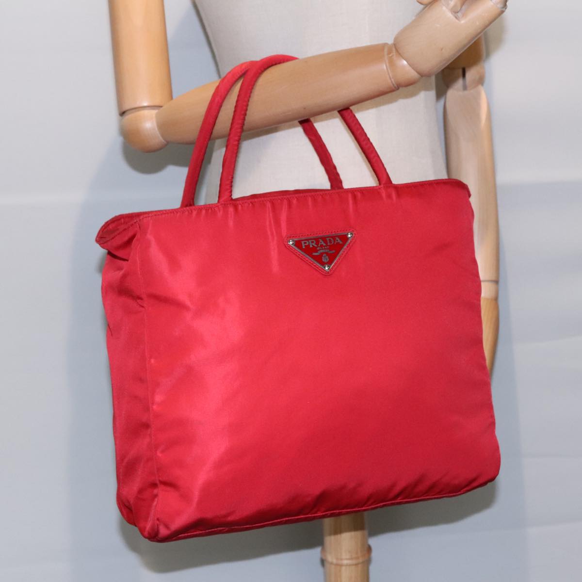 PRADA Hand Bag Nylon Red Silver Auth bs18600