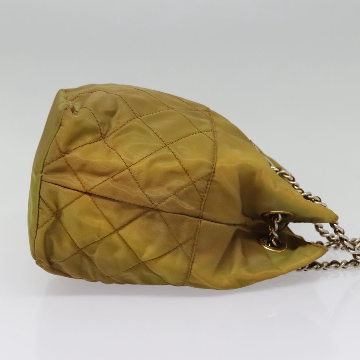 PRADA Chain Shoulder Bag Nylon Khaki Gold Auth bs18601