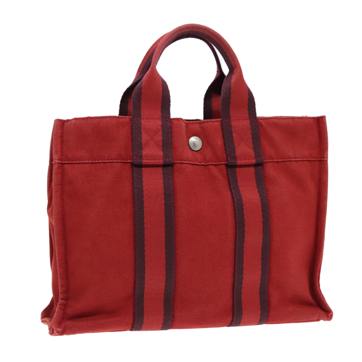 HERMES Fourre Tout PM Hand Bag Canvas Red Navy Auth bs18607