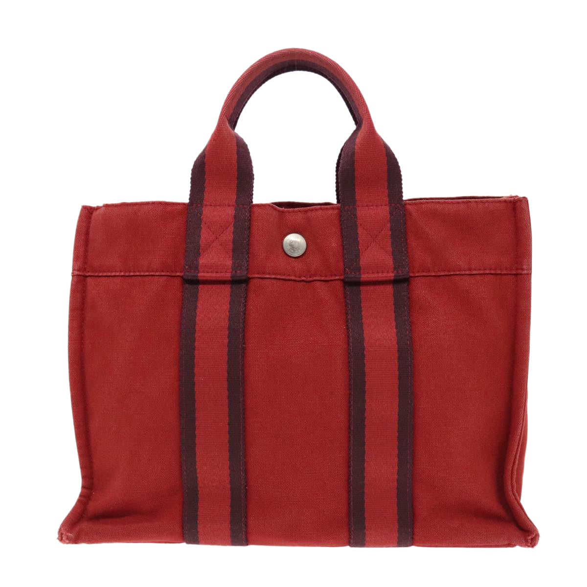 HERMES Fourre Tout PM Hand Bag Canvas Red Navy Auth bs18607 - 0