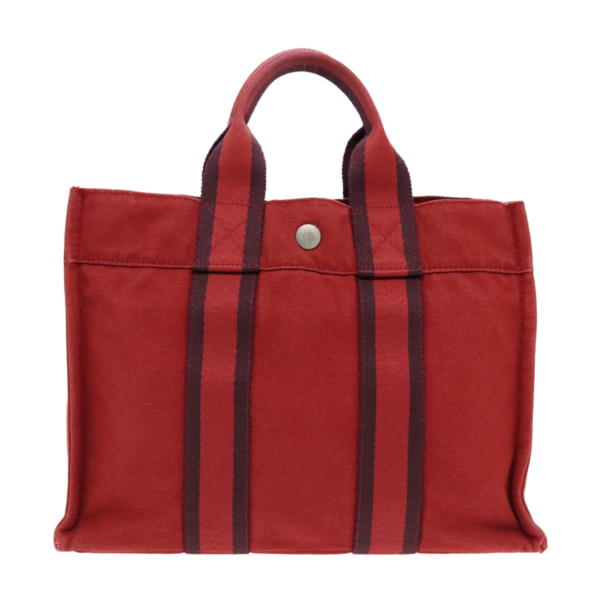 HERMES Fourre Tout PM Hand Bag Canvas Red Navy Auth bs18607