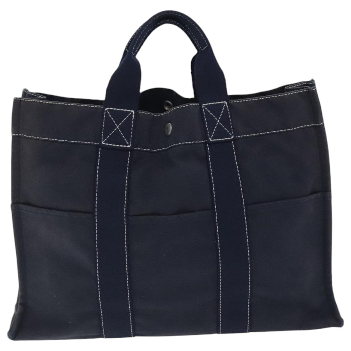 HERMES Deauville MM Tote Bag Canvas Navy Silver Auth bs18608 - 0