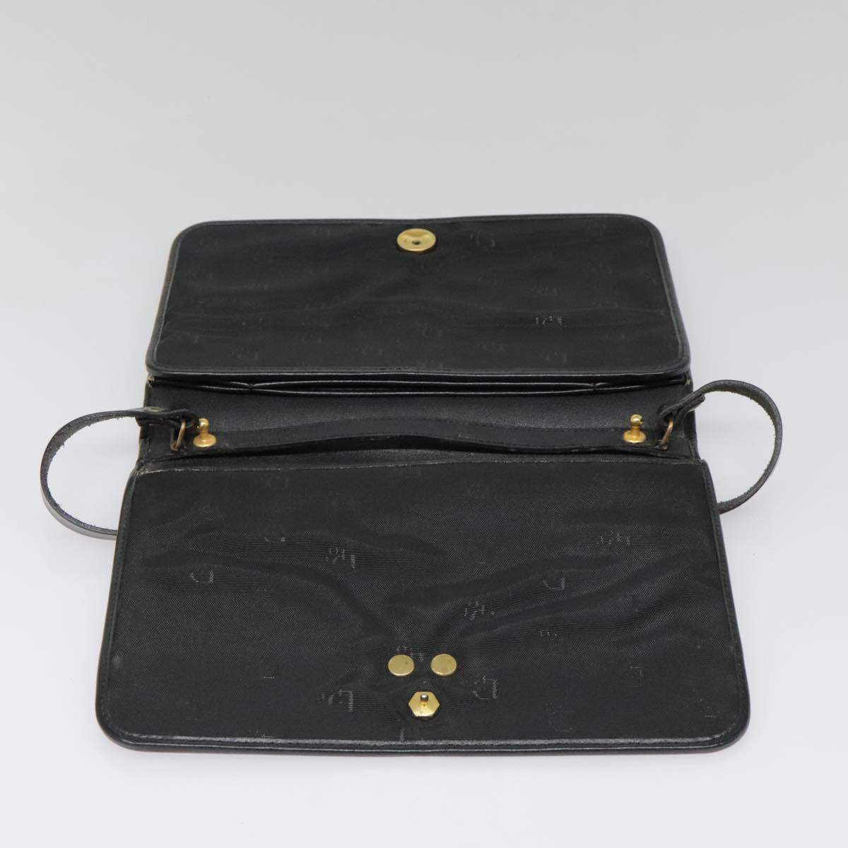 Christian Dior Shoulder Bag Leather Black Gold Auth bs18609