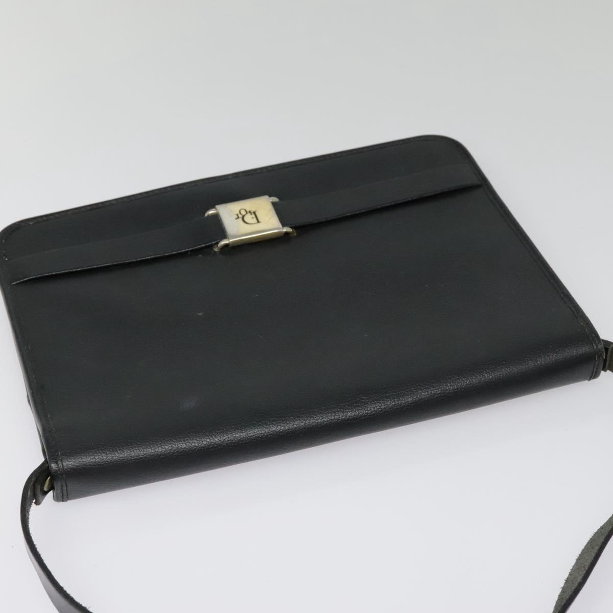 Christian Dior Shoulder Bag Leather Black Gold Auth bs18609