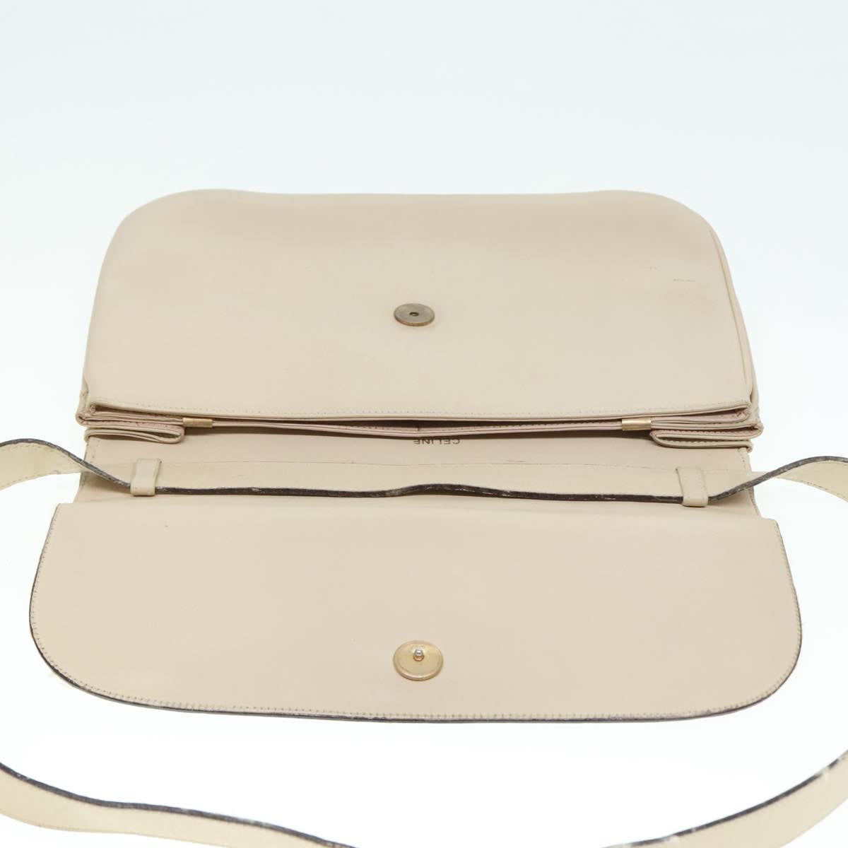 CELINE Shoulder Bag Leather Beige Gold Auth bs18616