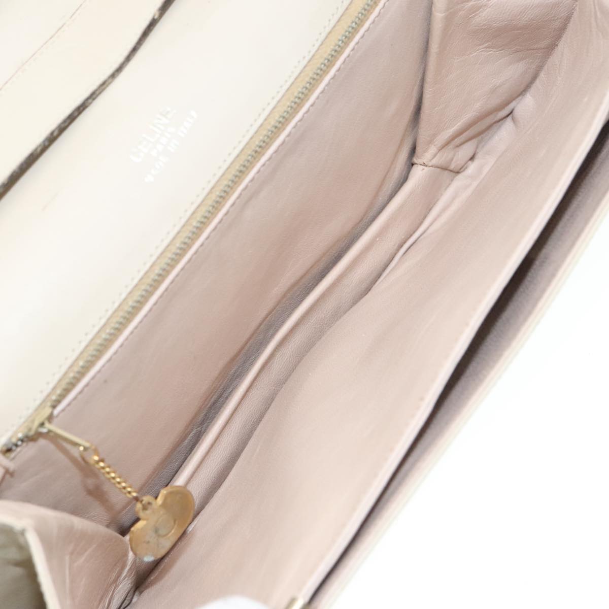 CELINE Shoulder Bag Leather Beige Gold Auth bs18616