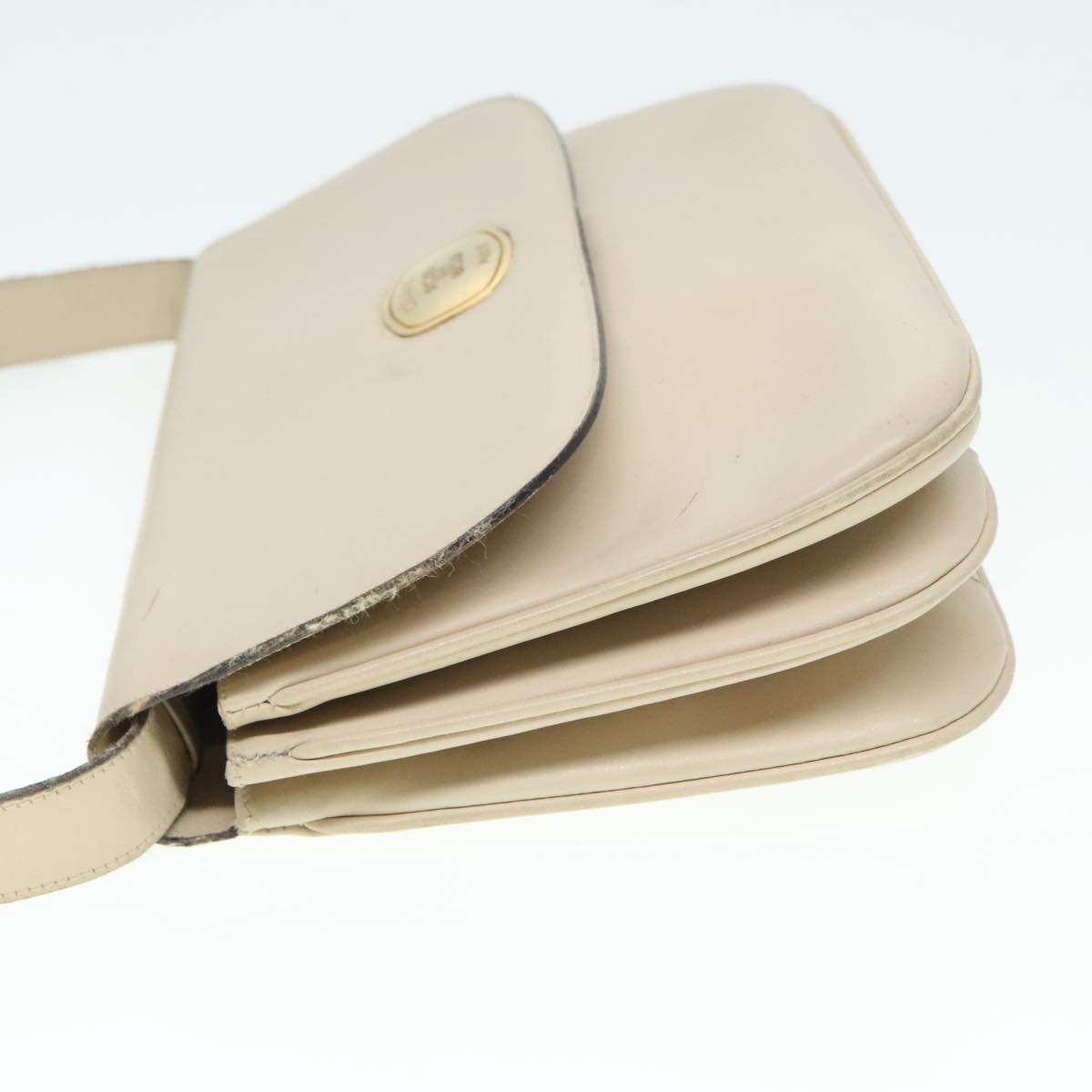 CELINE Shoulder Bag Leather Beige Gold Auth bs18616