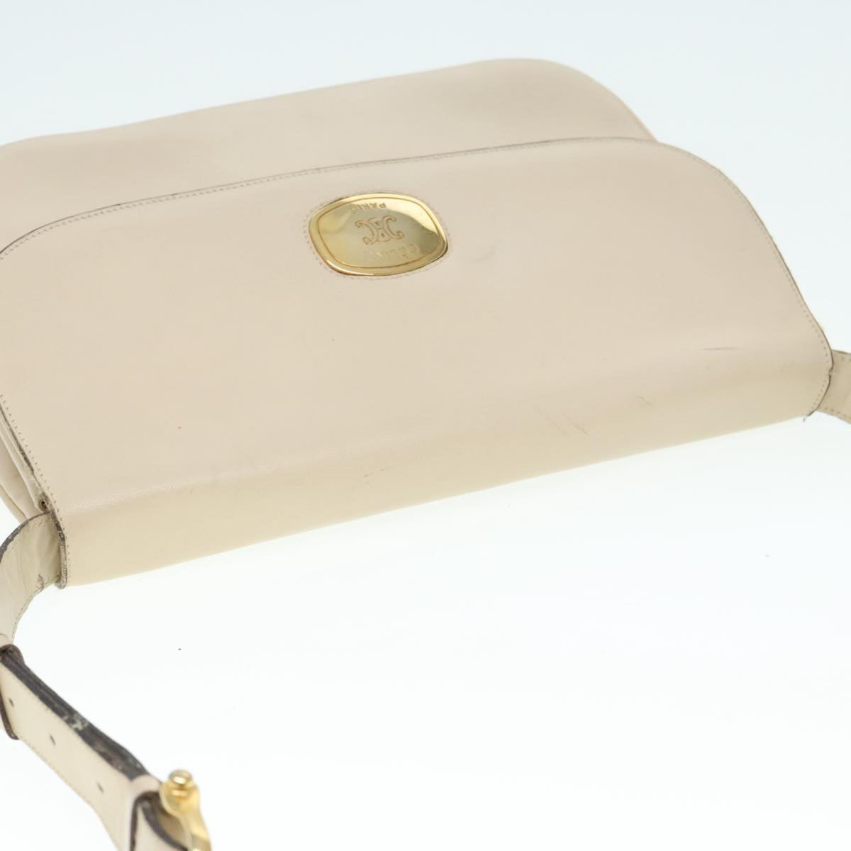 CELINE Shoulder Bag Leather Beige Gold Auth bs18616